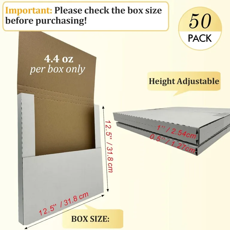 50 Pack 12.5×12.5×1" Vinyl Record Mailers, Height-Adjustable for LPs, photo 2
