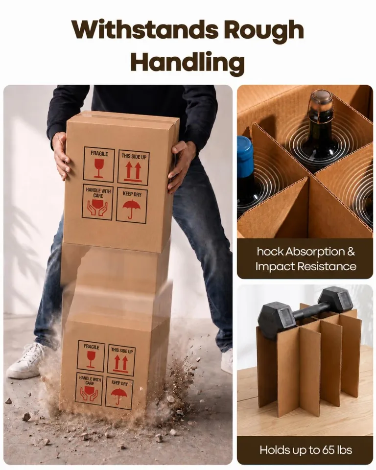 3 Pack Wine Bottle Moving Box, Wine Bottle Boxes for Moving, Wine Shipping Boxes with Dividers, Thickened Corrugated Paper Suitable for Moving Storage,Glassware and Wine Bottles, photo 4