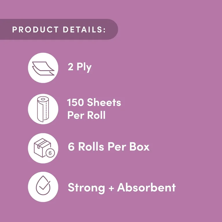 Amazon Aware Bamboo Paper Towels, 6 Rolls, 2 ply, FSC Certified, 150 Sheets, 900 Count, Plastic-Free, Multicolor, photo 3