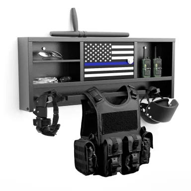 Police Gear Rack, Wall Mounted Police Hanger with Hooks, Tactical Duty Gear Rack with Password Lock Safe, Black Body Armor Stand for Police, Law Enforcement, Academy Graduation Gift