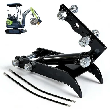 Mini Excavator Hydraulic Thumb Clip， 3 tons Hydraulic Thumb Kit with L-Bracket and Hydraulic Hose*2, Anti-Slip Tooth Design Branching Grippers for River Dredging, Earth Moving Breaking Rocks