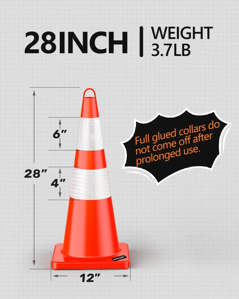 BATTIFE Traffic Safety Cones 28 Inch 12 Pack Orange Heavy Duty, photo 3
