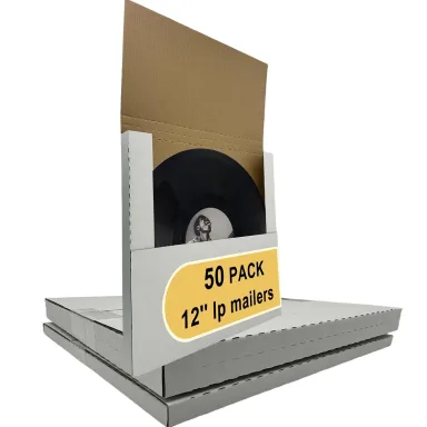 50 Pack 12.5×12.5×1" Vinyl Record Mailers, Height-Adjustable for LPs