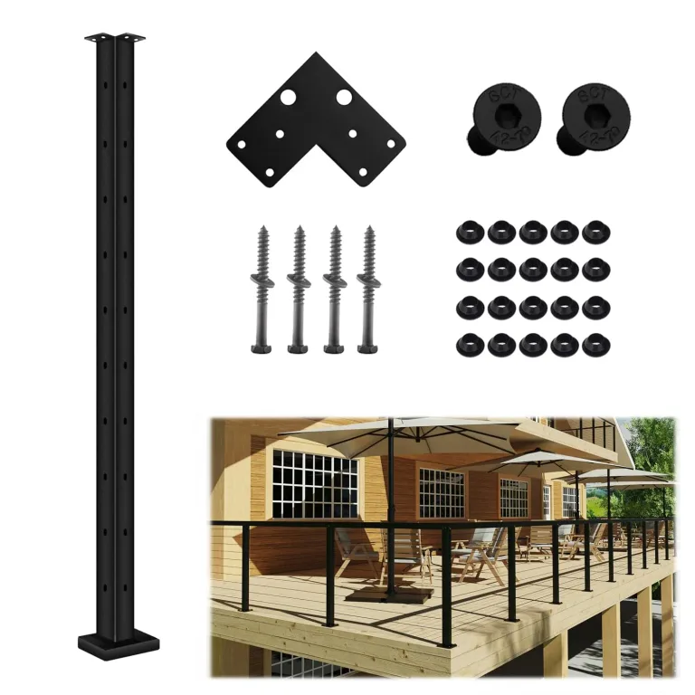 Patavin Complete Set 36" Cable Railing Post Kit, Black 25-35° Angle Drilled Stair Railing Post, Invisible Cable Railing System Kit, 1/8" Stainless Steel Cable, 3Pack with Cable Grommets (No Handrail), photo 1