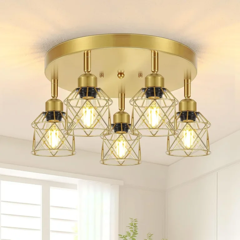 Baocuz 5-Light Semi Flush Mount Ceiling Light, Gold Kitchen Lighting Fixtures Ceiling with Metal Shade, Hallway Light Fixtures with Mini Cage for Entryway, Bedroom, Living Room, photo 1