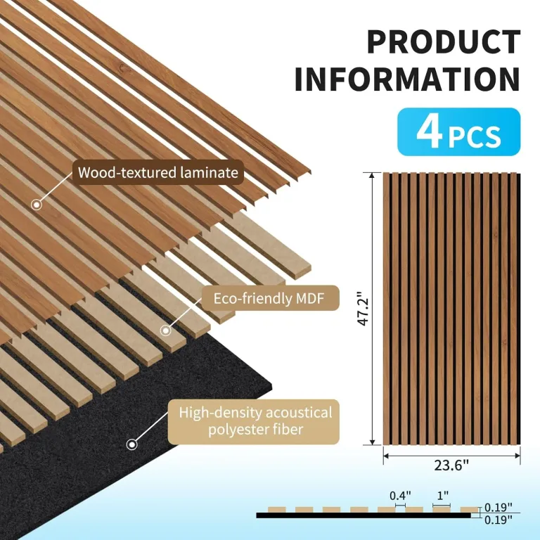 Art3d 47 x 23.6 Inch Acoustic Wood Slat Design Wall Panel, 4-Pack, Chestnut, photo 5