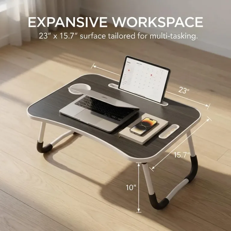 BUYIFY 23" Foldable Lap Desk for Laptop Writing w/Cup Holder Black, photo 3