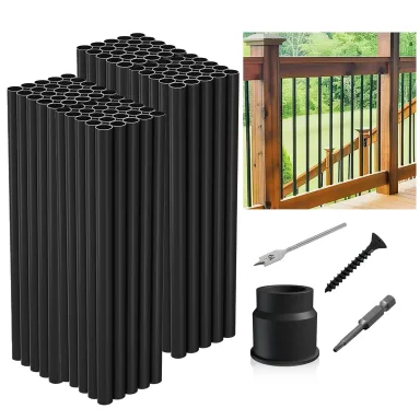 32"-100Pack Aluminum Deck Balusters Hollow Round Deck Railing Spindles Matte Coated Black for Wood and Composite Deck Indoor Outdoor