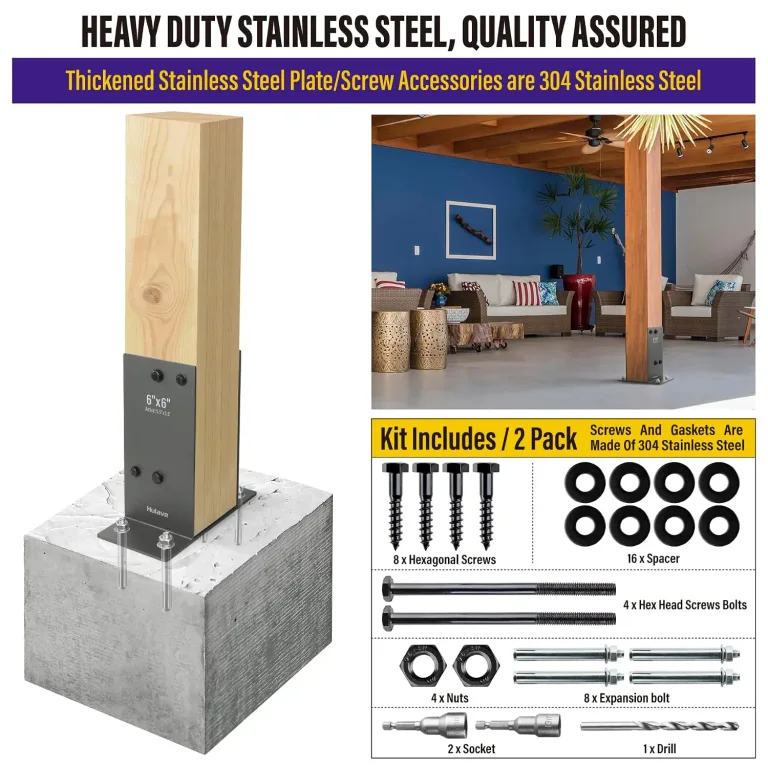 Hulave 2Pack Stainless Steel 6 x 6 (Actual: 5.5" x 5.5") Post Base, Suitable for Terrace Railing, Fence, Gazebo, Porch, etc Concrete Support Anchor Base Post Anchor Bracket (Dark Gray), photo 5
