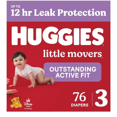 Huggies Size 3 Diapers, Little Movers Baby Diapers, Size 3 (16-28 lbs), 76 Count, Packaging May Vary