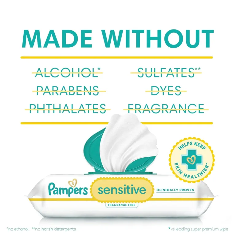Pampers Sensitive Baby Wipes, Clinically Proven, Fragrance Free, Unscented, Water Based, Hypoallergenic, Multi-Use, Hand Wipes 1344 Wipes Total (24X Flip-Top Packs) [Packaging May Vary], photo 4