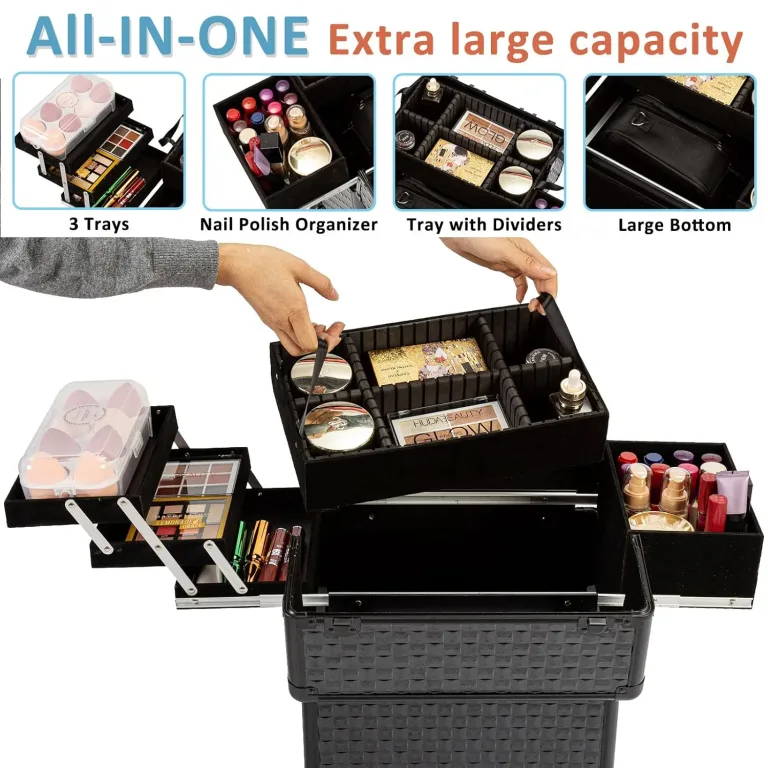 Arous Rolling Train Makeup Case Cosmetology Case on Wheels, Black, photo 3