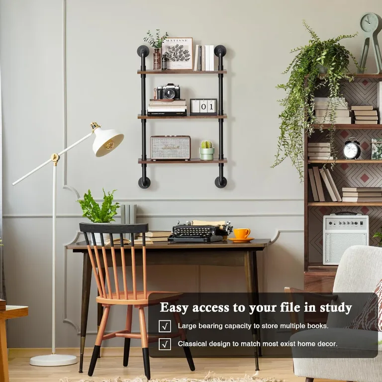 Merapi 3 Tier Rustic Floating Shelves Industrial Pipe Floating Shelf, photo 4