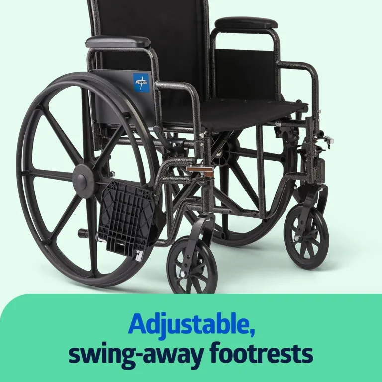 Medline Comfortable Folding Wheelchair with Swing-Back Desk-Length Arms and Swing-Away Footrests, 20”W x 16”D Seat, photo 5