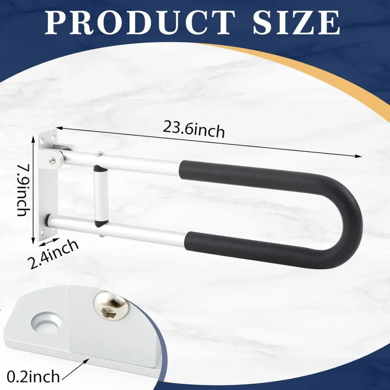 Zonon 2 Pack 23.6 Inch Handicap Grab Bars, Flip up Aluminium Alloy Toilet Safety Rails, Anti Slip with Paper Holder, Bathroom Support Rail for Elderly Disabled Pregnant (Anti-Slip Handle), photo 2