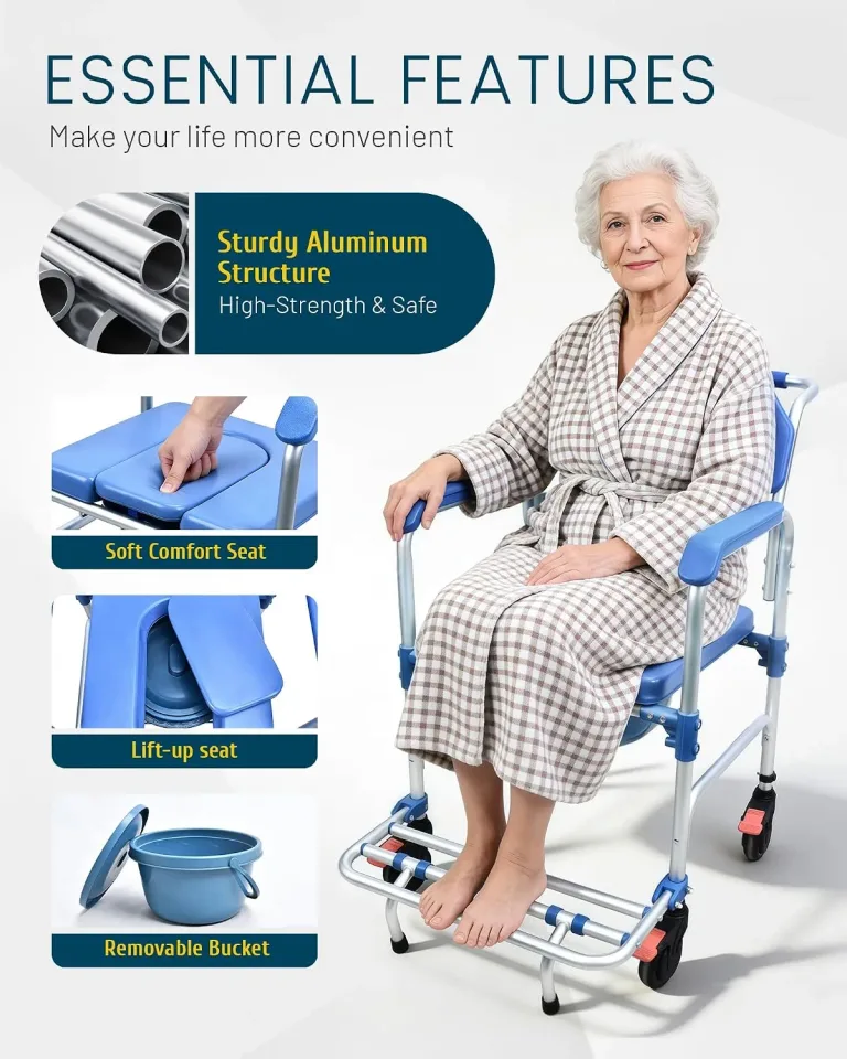 Bedside Commode Chair with Wheels, 3-1 Shower Wheelchair for Senior, photo 5