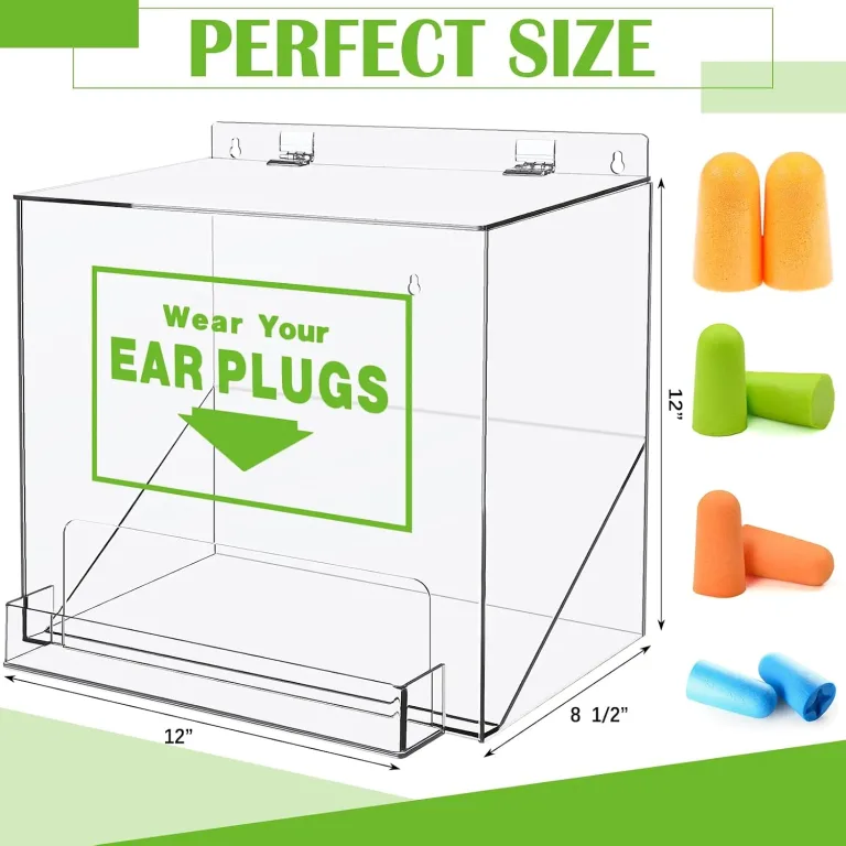 Vercraft 12'' x 13'' x 8'' Ear Plug Dispenser with Cover and Front Pocket Small Clear Acrylic Holder for Table Wall Mount Earplug Protection Industrial Factory Office School Nursery, Green, 1 Pcs, photo 2