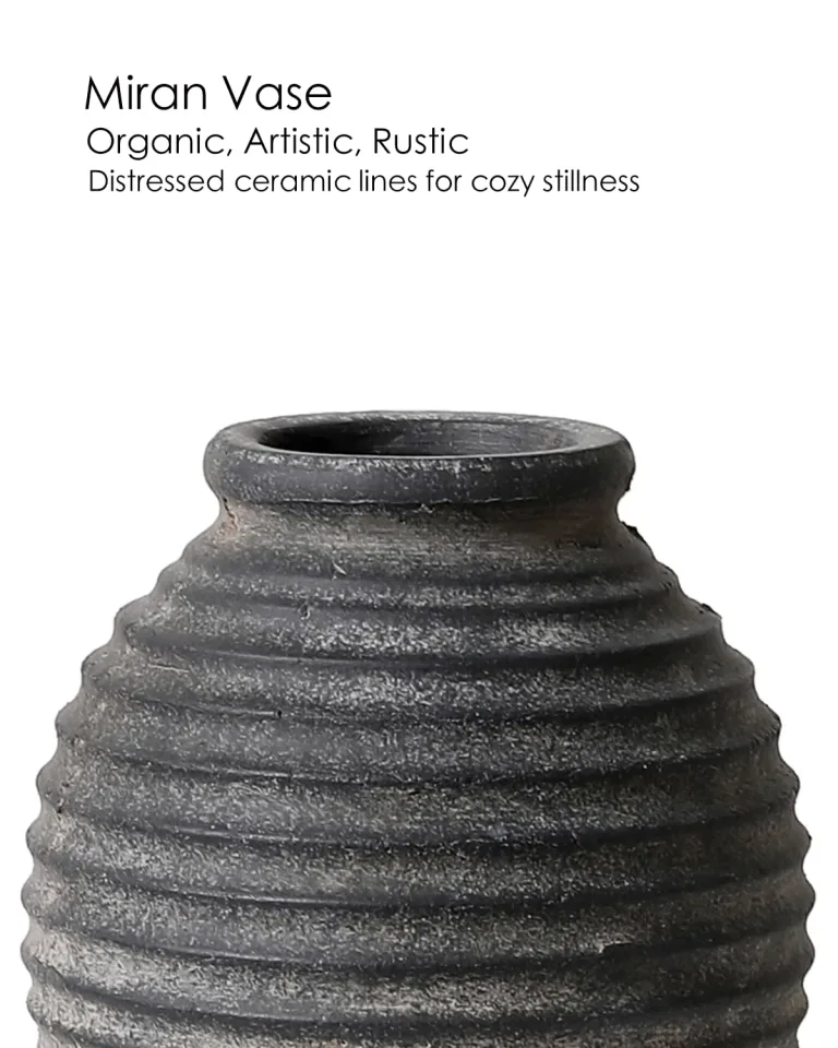 Kokrose Black Ceramic Vase,10 Inch Rustic Pottery Vase for Home Decor, photo 10
