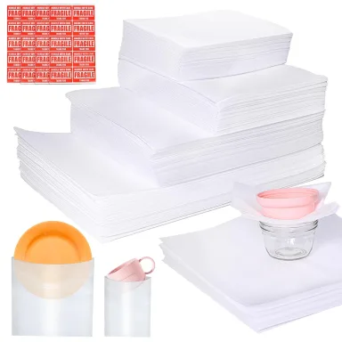 600Pcs Dish Packing Supplies for Moving, 300 Cushion Foam Wrap Pouches & Sheets 4 Sizes (16x12", 12x12", 12x7.8", 7.8x7.8") with 300 Fragile Stickers Plate Packing Sleeves for Fragile Shipping Storage
