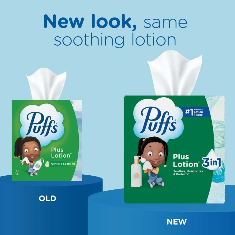 Puffs Facial Tissues Plus Lotion, 8 Family Rectangle Boxes, 124 Facial Tissues per Box, Allergies and Colds (Packaging May Vary), photo 2