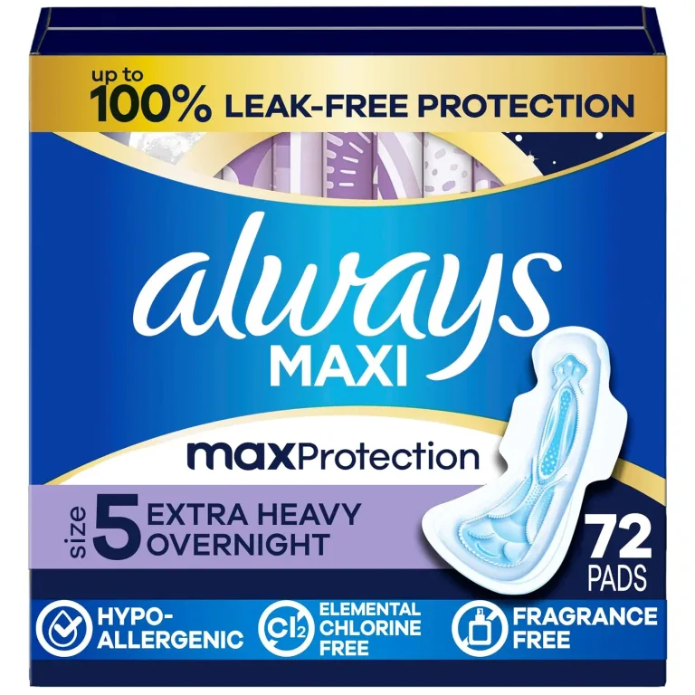 Always Maxi Overnight Pads with Wings, Size 5, Extra Heavy Overnight, Unscented, 72 Count, photo 1