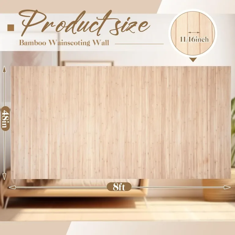 Juexica 3 Pcs Natural Bamboo Wall Panel for Interior Wall 48''x96'' Bamboo Covering Renewable Pole Wainscoting Room Divider Wrap Decor for Bedroom Living Room Kitchen Island Office (Light Carbonized), photo 2