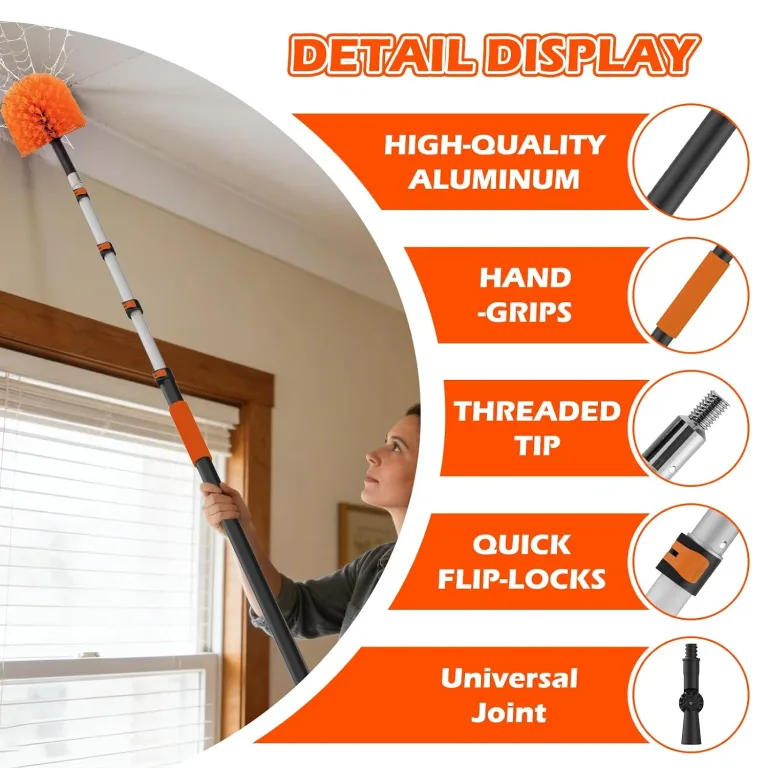 25FT Reach High Ceiling Duster Kits with 5-20FT Adjustable Pole - Includes Extra Long Duster, High Ceiling Duster, Rotatable Window Squeegee & Cobweb Duster for Ceiling Fans and Whole House Cleaning, photo 4