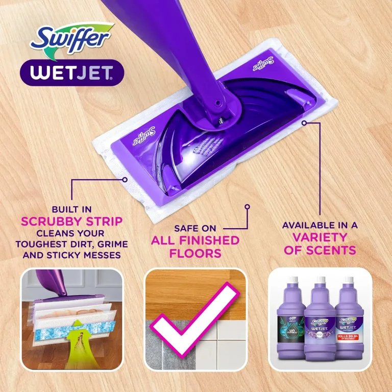 Swiffer WetJet Hardwood and Floor Spray Mop Cleaner Starter Kit, Includes: 1 Power Mop, 10 Pads, Cleaning Solution, Batteries, photo 2