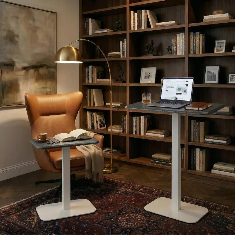 Elevance Height Adjustable Side Table, White Base, Walnut Top | Sofa Laptop Table for Couch & Bed | Small C-Shape End Table for Home or Office, photo 12