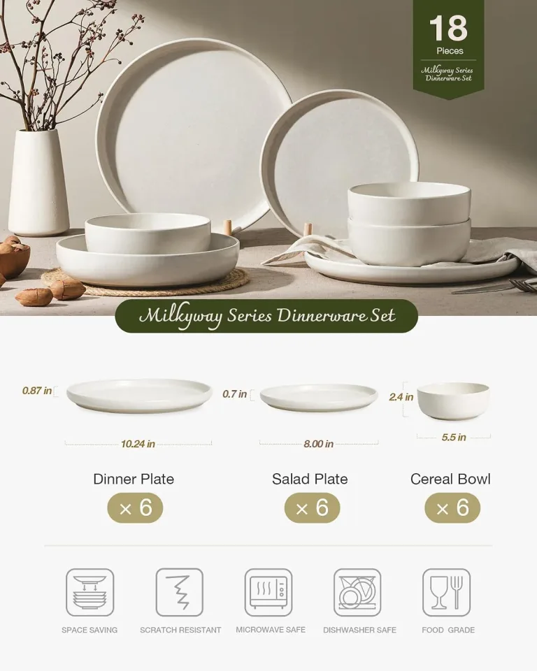 Famiware Milkyway 18-Piece Stoneware Dinnerware Set, Matte Beige White, photo 2